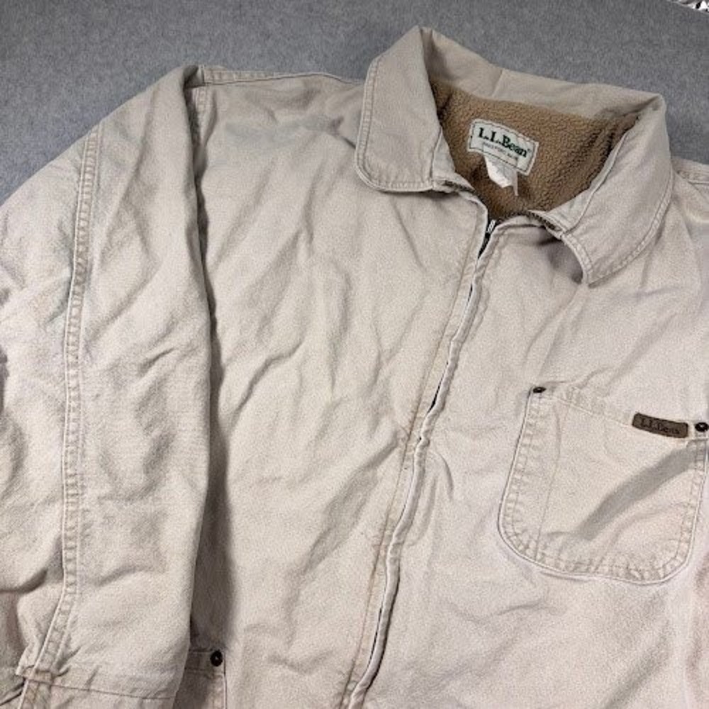LL Bean Field Coat Mens XL Tall Tan Canvas Sherpa Lined Jacket Distressed